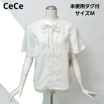 [ CeCe ] 아이렛 레이스 리본 블라우스 아이보리 M 미사용 택 포함