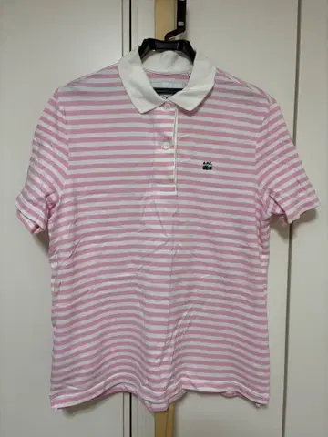 A.P.C. LACOSTE 콜라보 피케 셔츠 핑크 보더 M