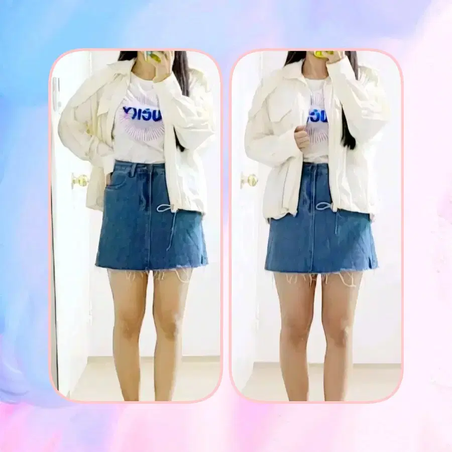 짧은 기장의 앞지퍼 청치마(M)
