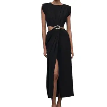 ZARA 컷 아웃 메탈 버클 원피스 블랙 XS 슬릿
