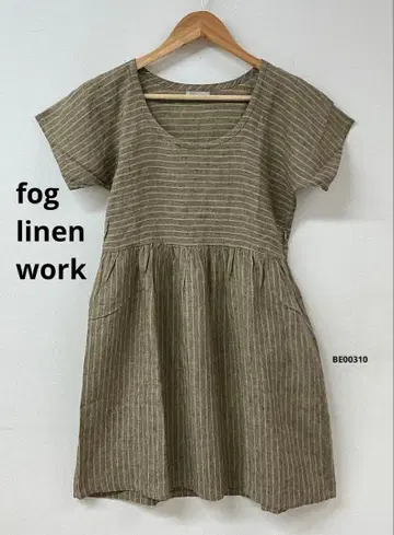 fog linen work 린넨 반팔 개더 튜닉 원피스