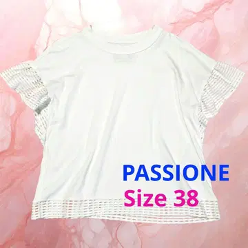 새상품급 PASSIONE 메쉬 슬리브 티셔츠 38 화이트 코튼