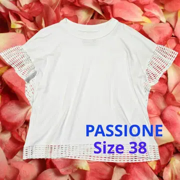 새상품급 PASSIONE 메쉬 슬리브 티셔츠 38 화이트 코튼