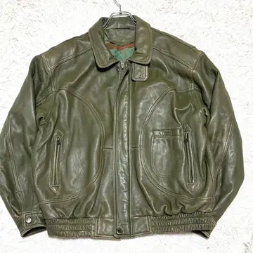 레어 컬러 가죽 자켓 YKK 지퍼 올리브 그린 XL