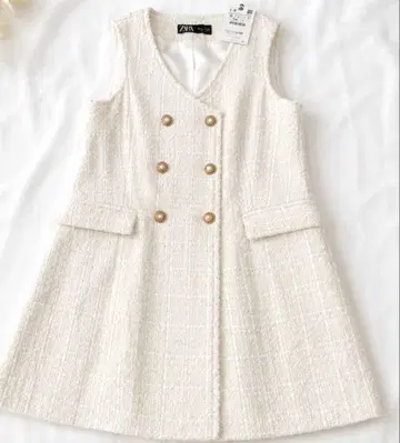 ZARA 더블 브레스트 트위드 베스트 아이보리 S