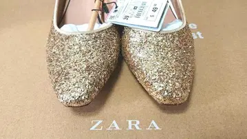 279. 택 포함 새상품 ZARA 청키힐 펌프스 금 39 25cm