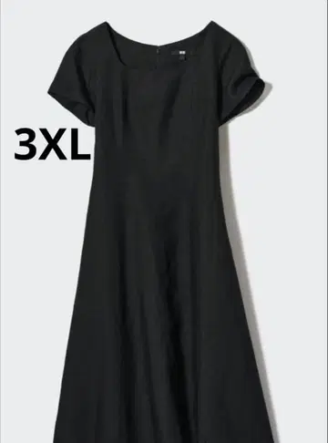 새상품 유니클로 린넨 블렌드 원피스 3XL 반팔 블랙