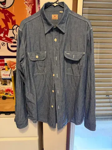 Sugar Cane 샴브레이 셔츠 블루 긴팔 LARGE