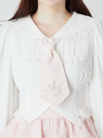 Ank Rouge 자카드 넥타이 세일러 블라우스 핑크