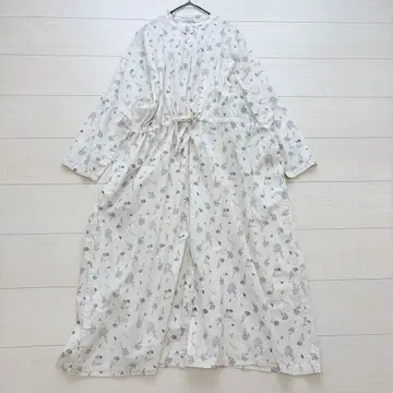SUN VALLY 린넨 혼방 코튼 원피스 꽃무늬 허리 개더