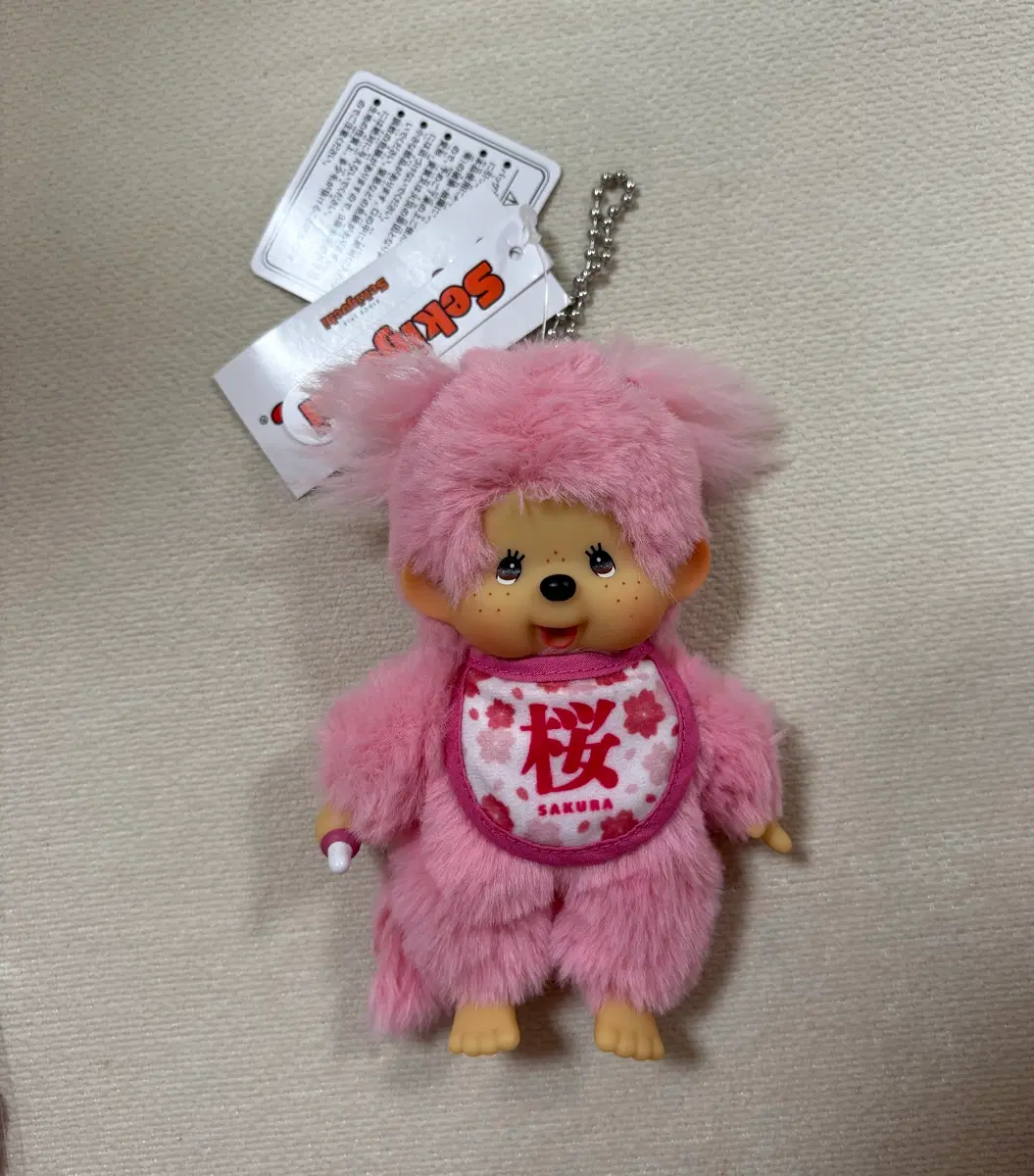 세키구치 몬치치 인형 핑크 사쿠라 키링