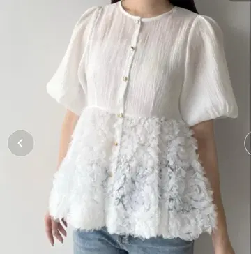 mipiarl 미피알 플라워 모티브 튤 페플럼 블라우스