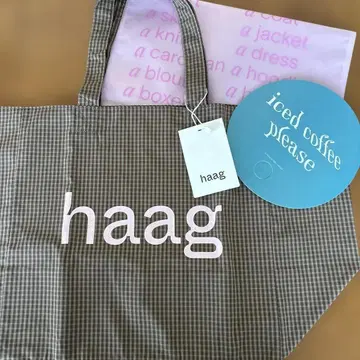 한국 haag 깅엄 체크 토트백 브라운 지퍼백 부채 포함