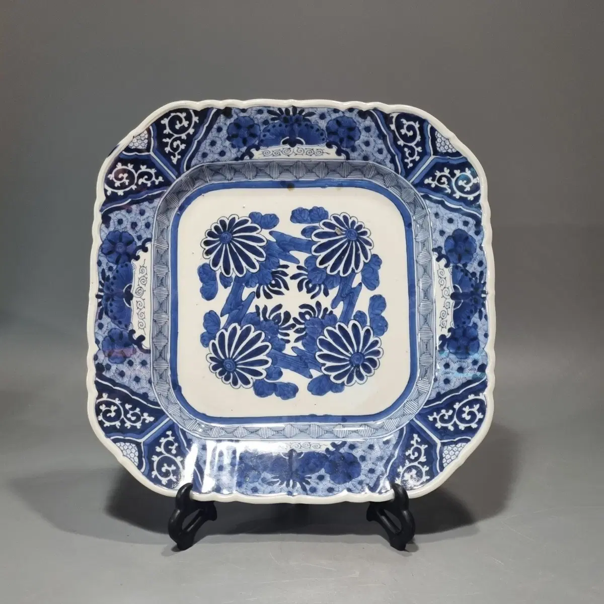 골동품 청화백자 능화형 사각 대반 (36.2cm)