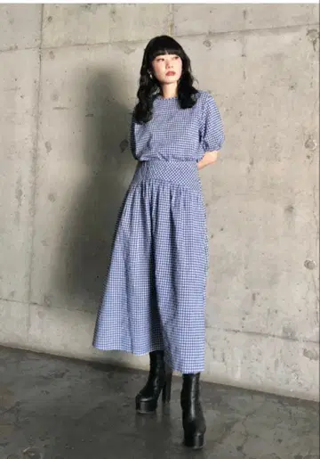 유니클로 깅엄 체크 패턴 셋업 원피스 스커트 미사용 새상품