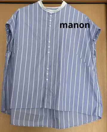 MANON 마농 스트라이프 셔츠 블라우스 블루 일본제 루즈핏