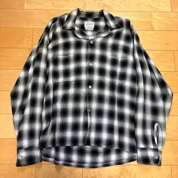 60s TOWNCRAFT 블랙 화이트 옴브레 체크 셔츠 레이온 빈티지