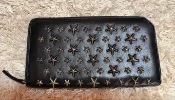 JIMMY CHOO 스타 스터드 라운드 지퍼 장지갑 블랙