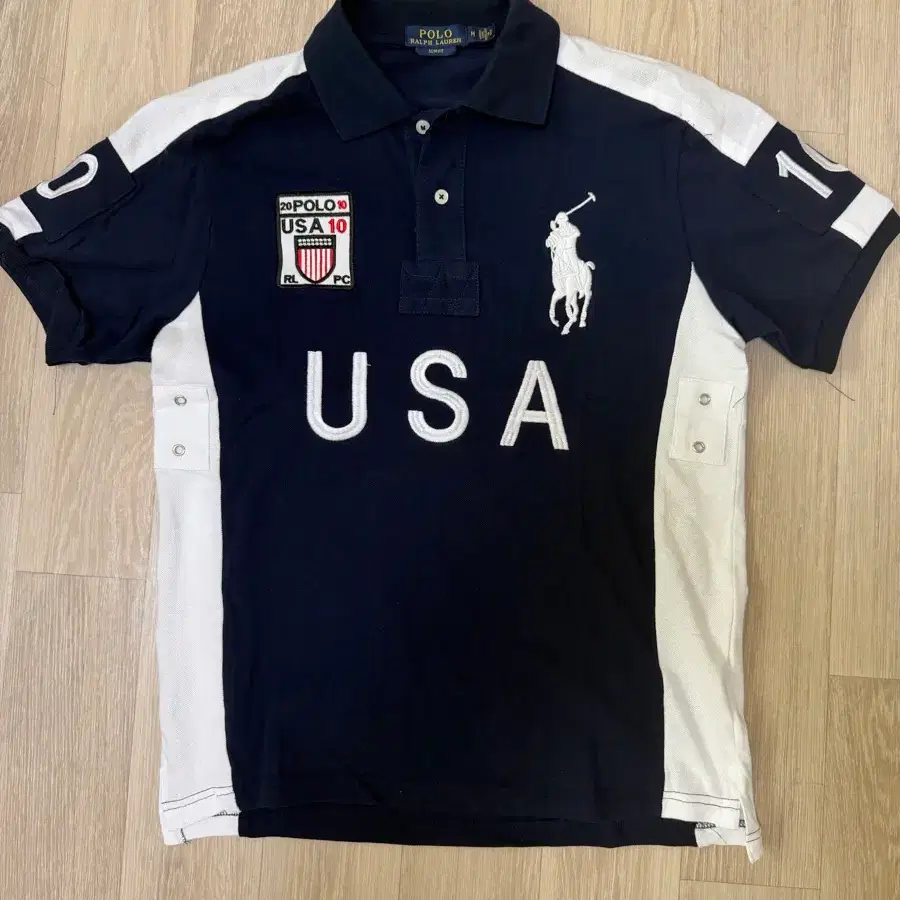 폴로 랄프로렌 USA 배색 반팔 카라티 네이비