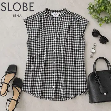 [컨디션 최상] SLOBE IENA 깅엄 체크 블라우스 프렌치 소매