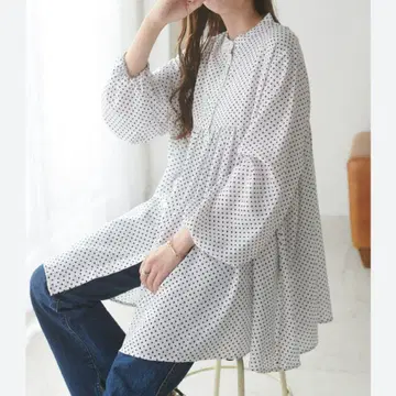 web 한정판 DISCOAT 도트 무늬 밴드 카라 튜닉 블라우스 새상품