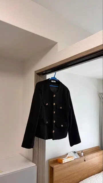 트위드 자켓 블랙 노카라