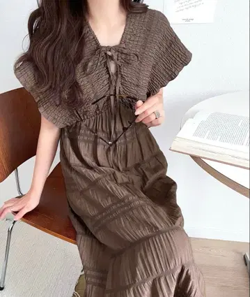 셔링 롱 원피스 브라운