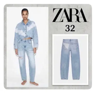 ZARA Z1975 데미지 가공 배기 레이스 데님 팬츠 32