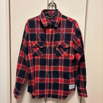 JACKROSE 플란넬 셔츠 레드 네이비 체크 무늬 남성용 사이즈 3