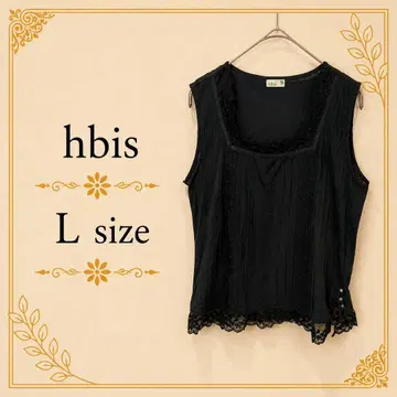 [새상품급] hbis 블라우스 슬리브리스 레이스 스퀘어넥 블랙 L