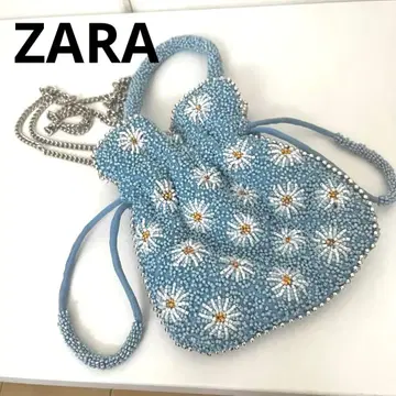 ZARA 비즈 자수 백 라이트 블루 꽃무늬 미니 복조리 숄더백