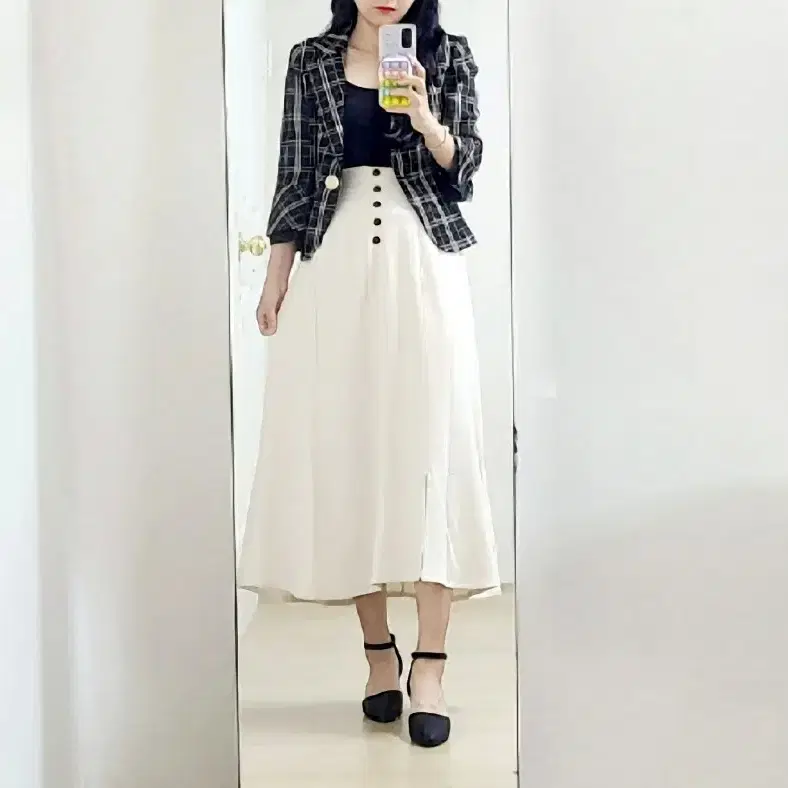 GRL 아이보리 옆지퍼 플레어 롱 스커트