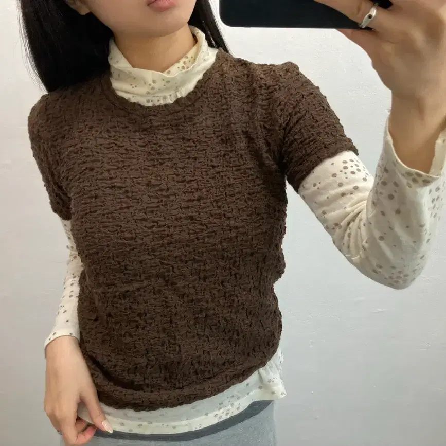 빈티지 유니클로 브라운 텍스처 반팔티