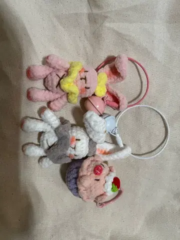 토끼, 돼지, 뜨개질 인형 마스코트 3종 세트
