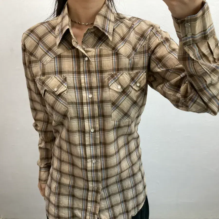 빈티지 리바이스 체크 셔츠 베이지