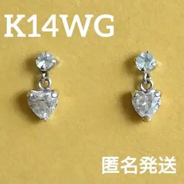 K14WG 귀걸이 하트 모티브 포스트 캐치 각인 있음 흔들림