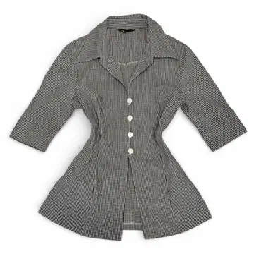 CECIL McBEE 깅엄 체크 5부 소매 셔츠