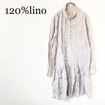 120% 린넨 셔츠 원피스 L 개더 린넨 100% 불가리아제 베이지