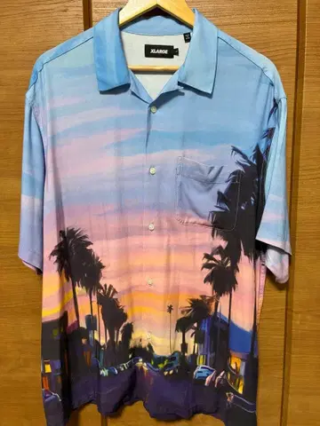 X-LARGE 20SS 올 패턴 오픈 카라 셔츠 선셋 야자수 L 레이온