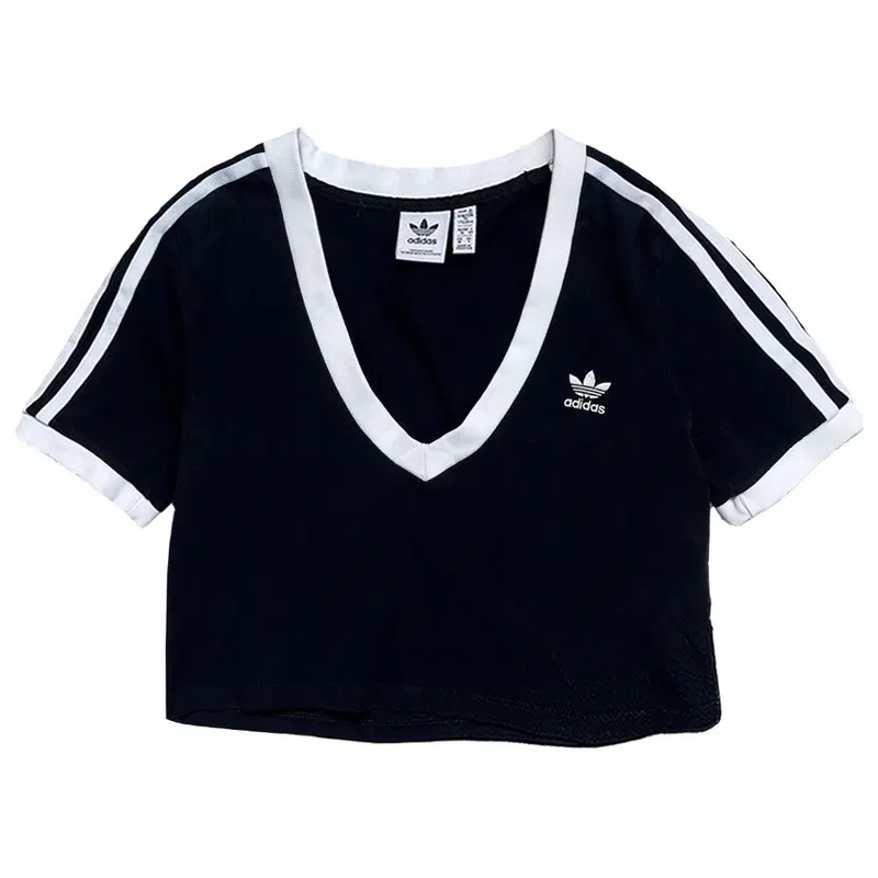 ADIDAS 브이넥 링거 크롭티 블랙 M