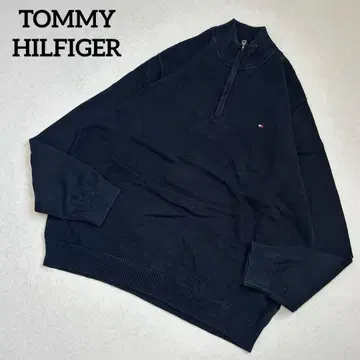 [ 고품질 ] TOMMY HILFIGER 블랙 하프 지퍼 니트 스웨터