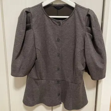 페플럼 상의 브라운 블라우스 반팔 퍼프 슬리브 ZARA