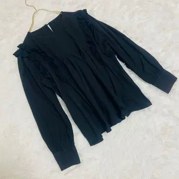 GRL 그레일 프릴 절개 블라우스 하이넥 블랙 프리 사이즈 긴팔