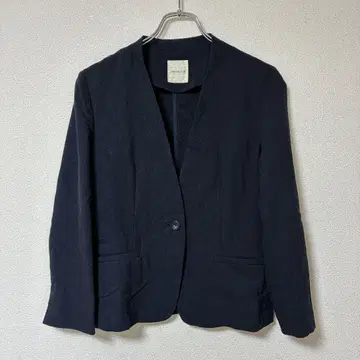 오파크 클립 노카라 V넥 자켓 M 린넨 혼방 네이비