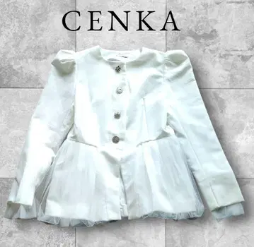 새상품급 CENKA 노카라 비쥬 버튼 자켓 화이트 튤