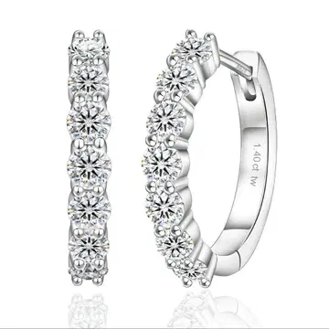 후프 귀걸이 모이사나이트 귀걸이 금속 알레르기 방지 1.4ct 실버