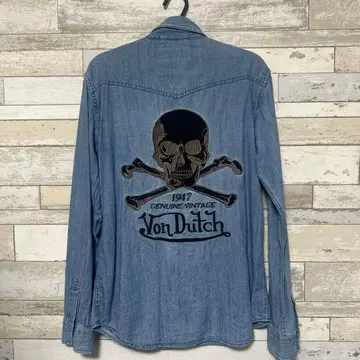 Von Dutch 데님 셔츠 스컬 자수 M 사이즈