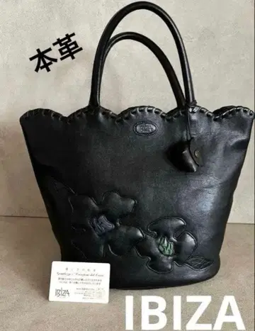 새상품급 IBIZA 이비자 블랙 가죽 토트백 꽃 패치워크