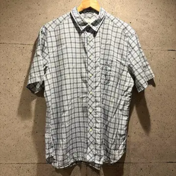 LACOSTE 반팔 체크 셔츠 45 XL 스카이블루
