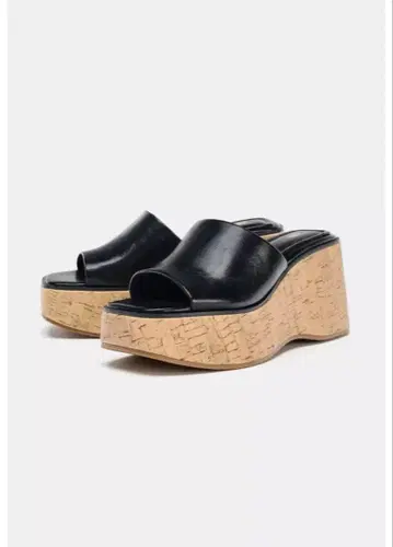 ZARA 자라 코르크 웨지솔 샌들 37 통굽